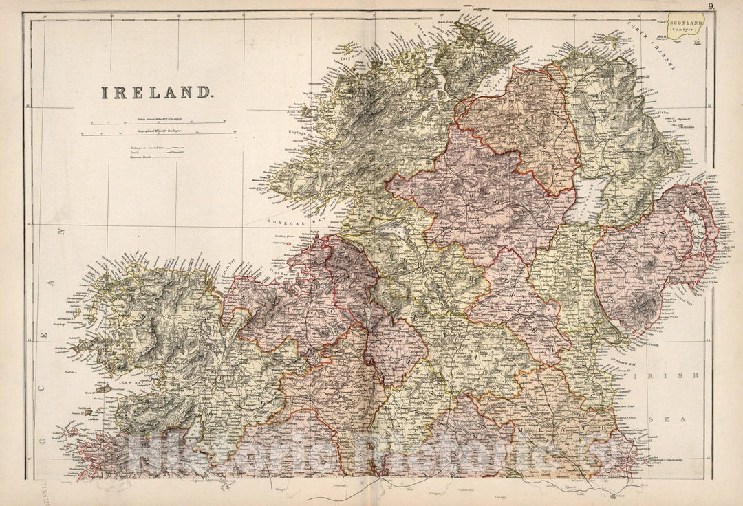 Historic Map : World Atlas Map, Ireland (northern half). 1882 - Vintage Wall Art