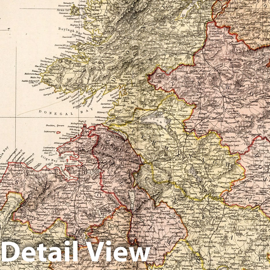 Historic Map : World Atlas Map, Ireland (northern half). 1882 - Vintage Wall Art