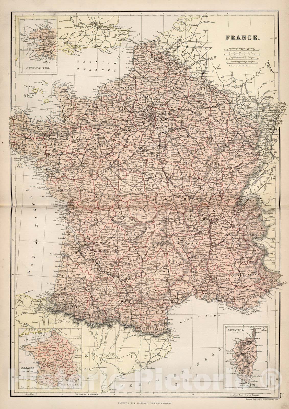 Historic Map : World Atlas Map, France. 1882 v2