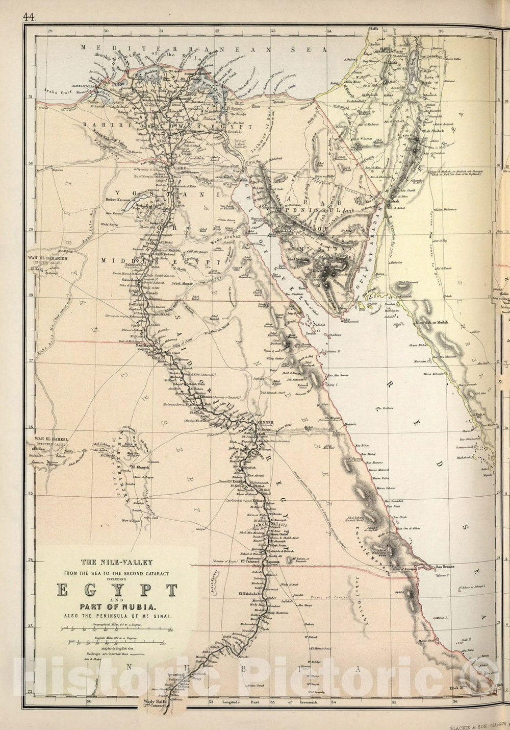 Historic Map - Atlas Map, Egypt and Sinai Peninsula. 1882, - Vintage Wall Art