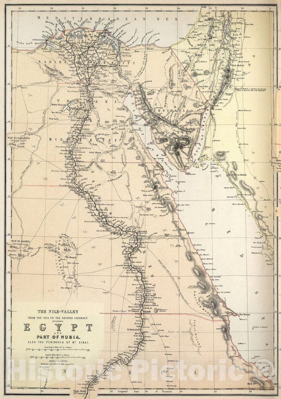 Historic Map - Atlas Map, Egypt and Sinai Peninsula. 1882, - Vintage Wall Art