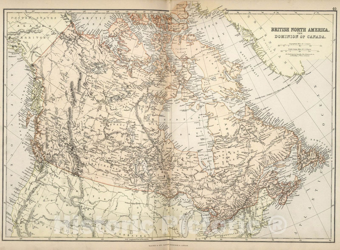 Historic Map : World Atlas Map, British North America. The Dominion of Canada. 1882 - Vintage Wall Art