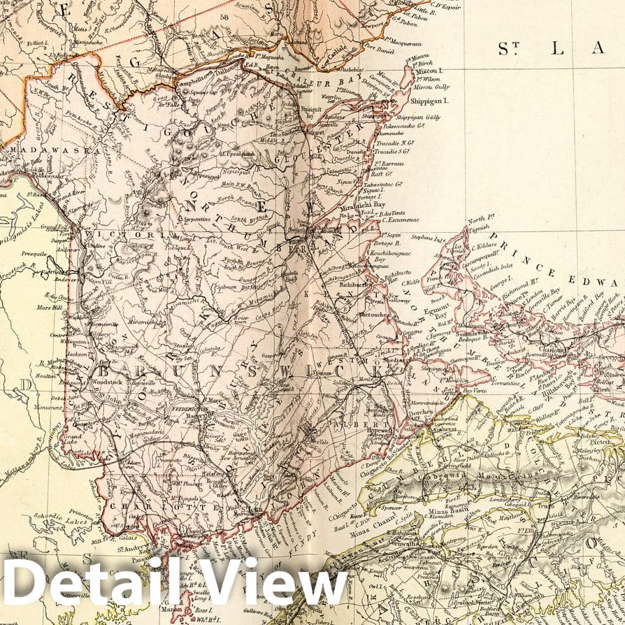 Historic Map : World Atlas Map, Canada, the Provinces of Quebec, Nova Scotia, New Brunswick, Prince Edward Island, and Newfoundland. 1882 - Vintage Wall Art