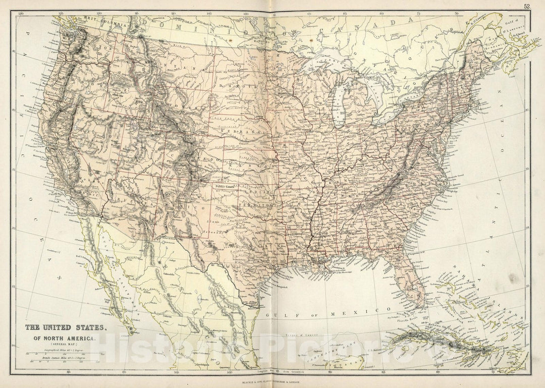 Historic Map : The United States, of North America (General Map), 1882 - Vintage Wall Art