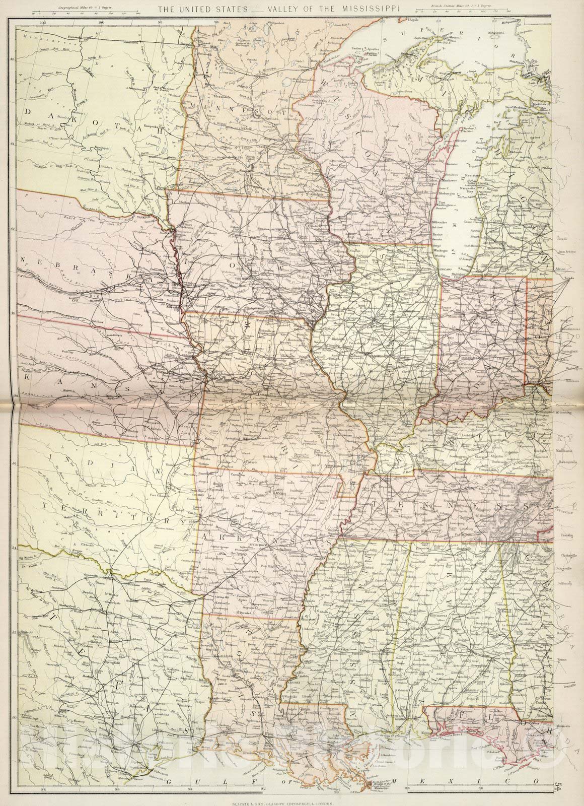 Historic Map : World Atlas Map, The United States of North America. Atlantic States and Valley of the Mississippi (in two sheets). 1882 - Vintage Wall Art