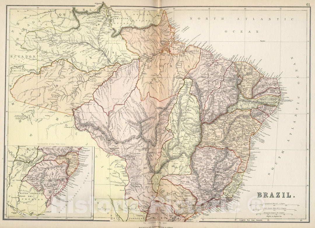 Historic Map : World Atlas Map, Brazil. 1882 - Vintage Wall Art