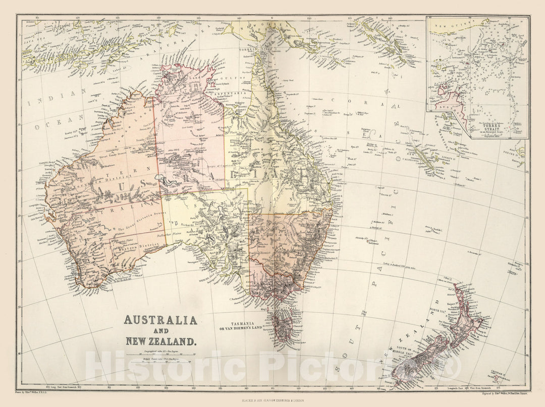 Historic Map - World Atlas Map, Australia and New Zealand. 1882 - Vintage Wall Art