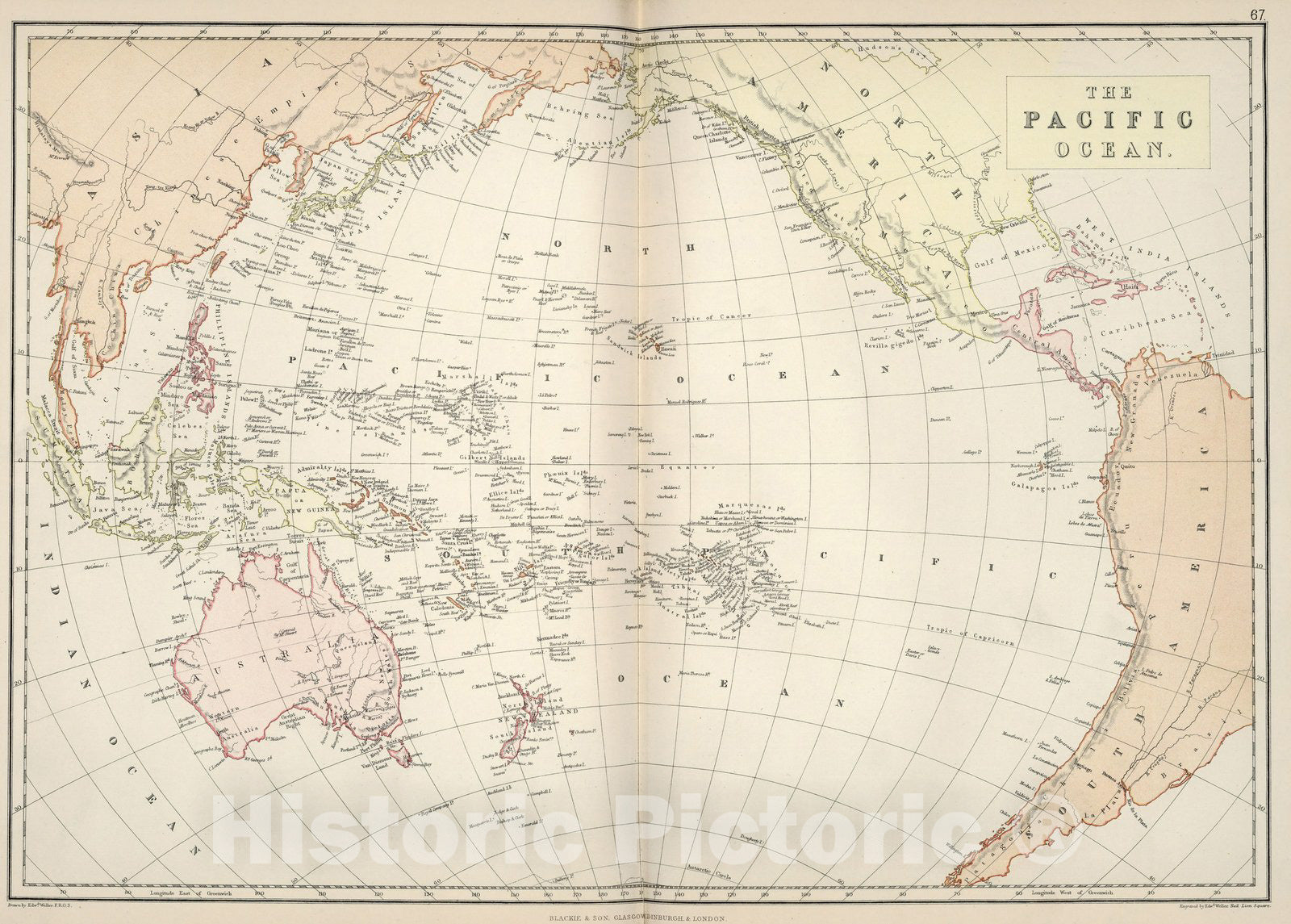 Historic Map : World Atlas Map, Pacific Ocean. 1882 - Vintage Wall Art