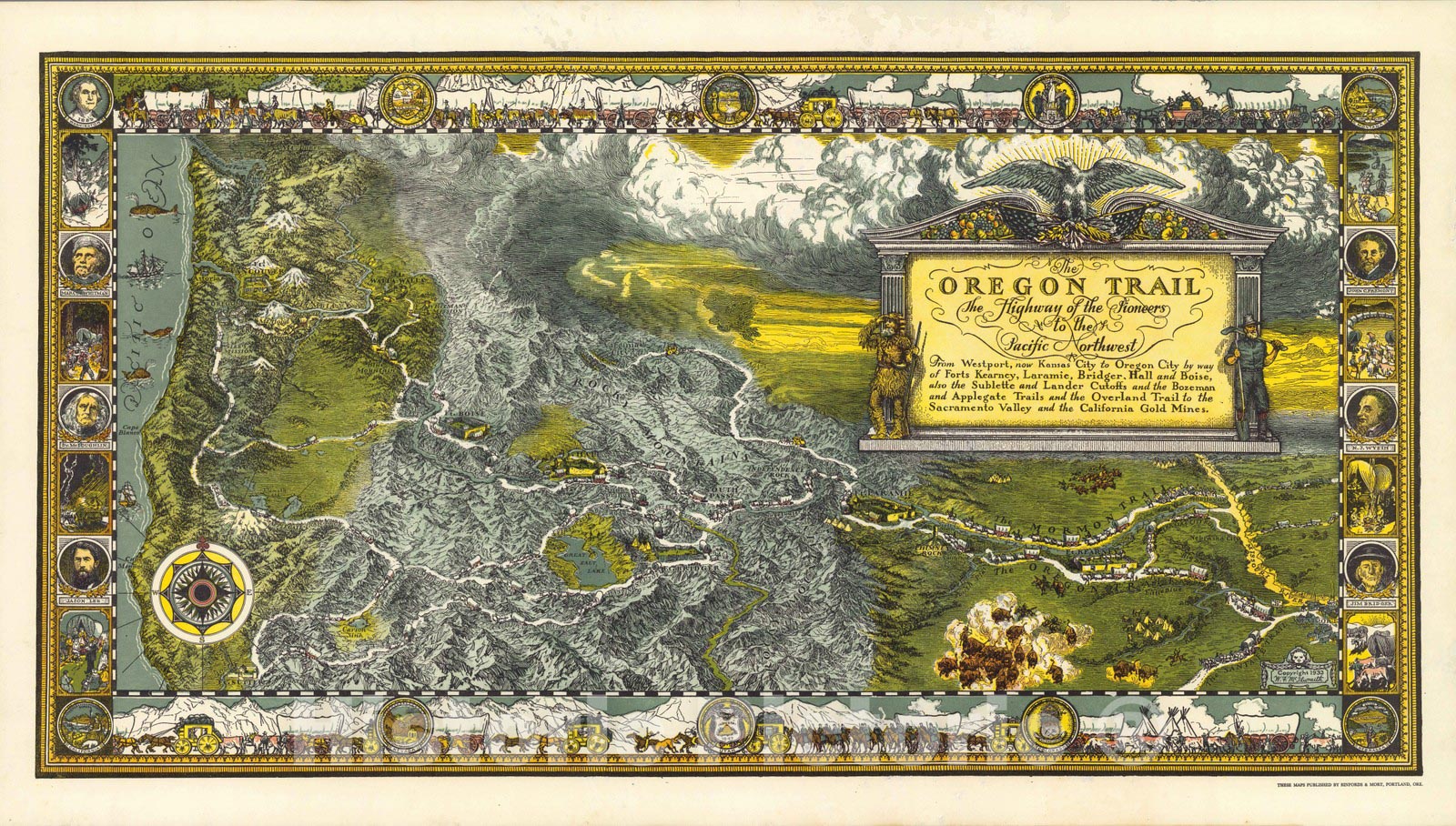 Historic Wall Map : The Oregon Trail. 1932 v2 - Vintage Wall Art