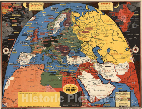 Historic Map : Dated events war map. Stanley Turner. Third edition, 1942 - Vintage Wall Art