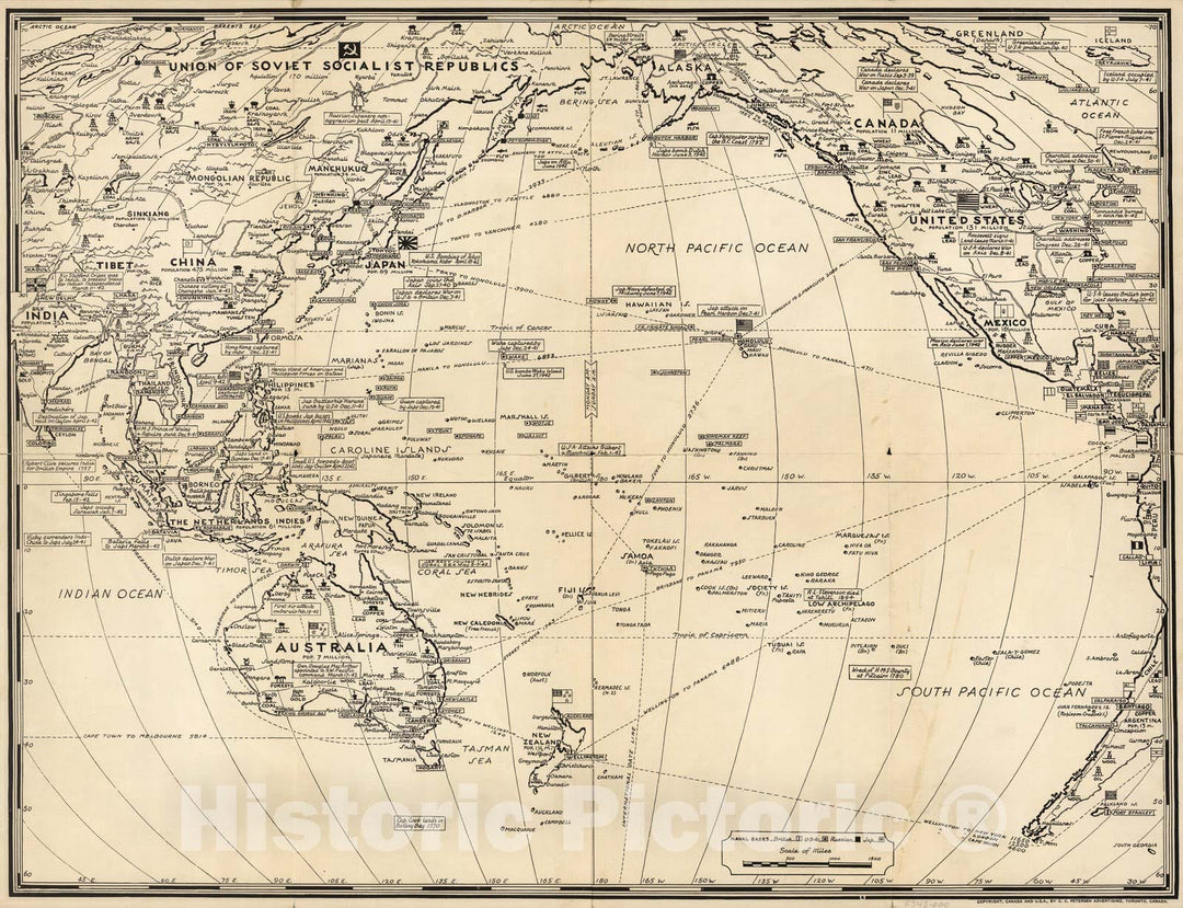 Historic Map : War map of Asia, Australia, Pacific Ocean, and North America, 1942 - Vintage Wall Art