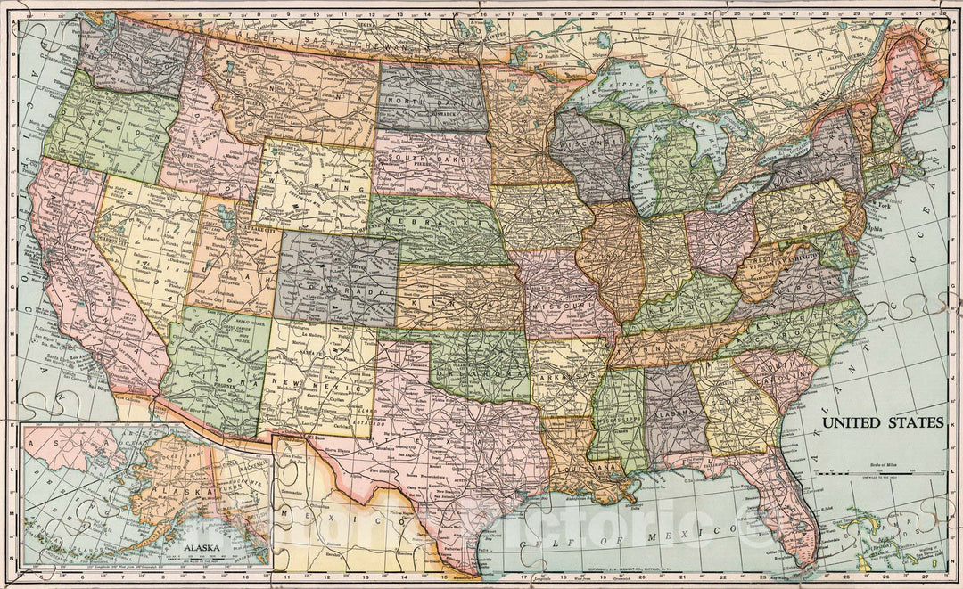 Historic Map : United States map. Die-Cut on State Lines, 1925 - Vintage Wall Art