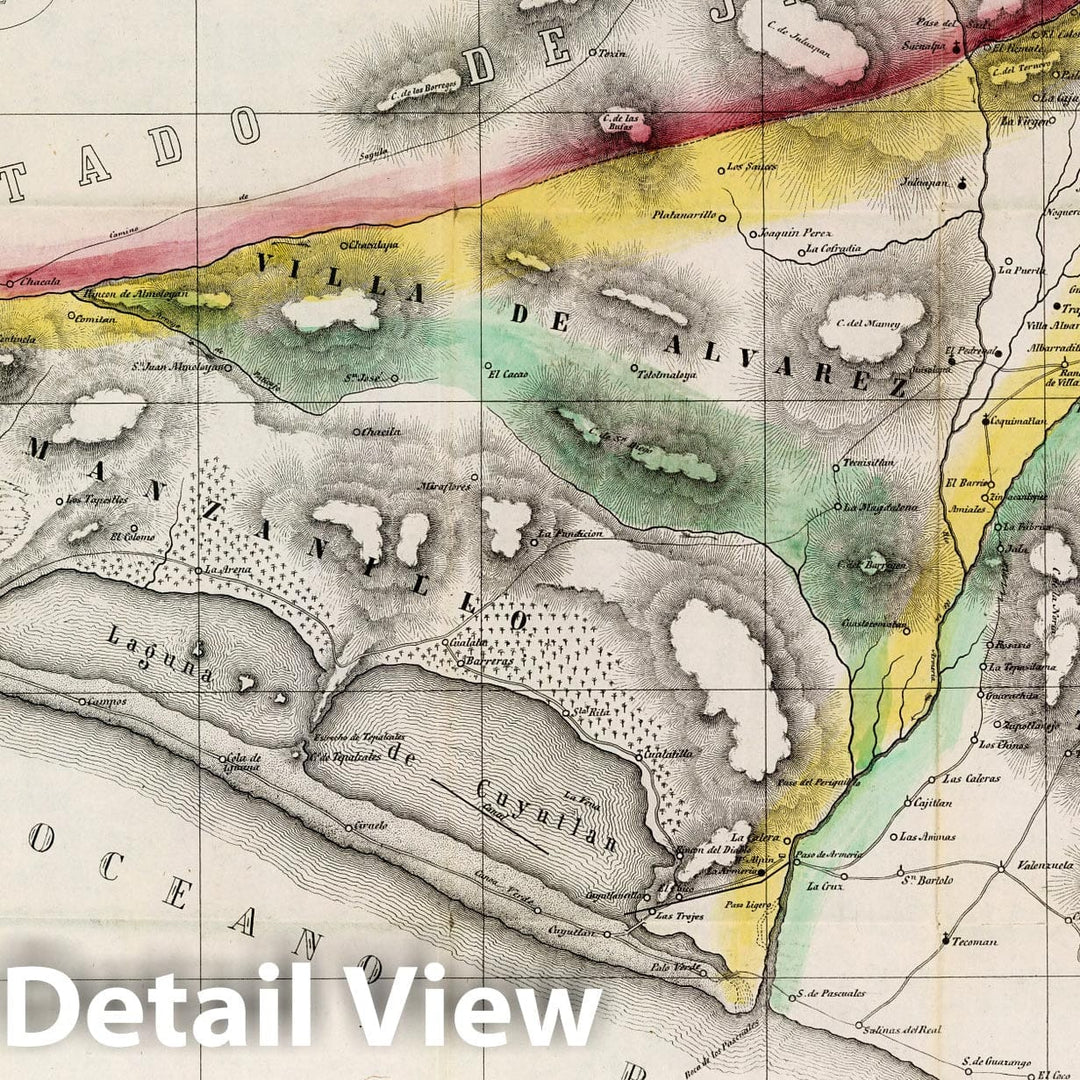 Historic Map : Mexico, Colima (Mexico : State) Pocket Map, No. 1: Cuadro Geografico Estadistico del estado del Colima 1863 , Vintage Wall Art