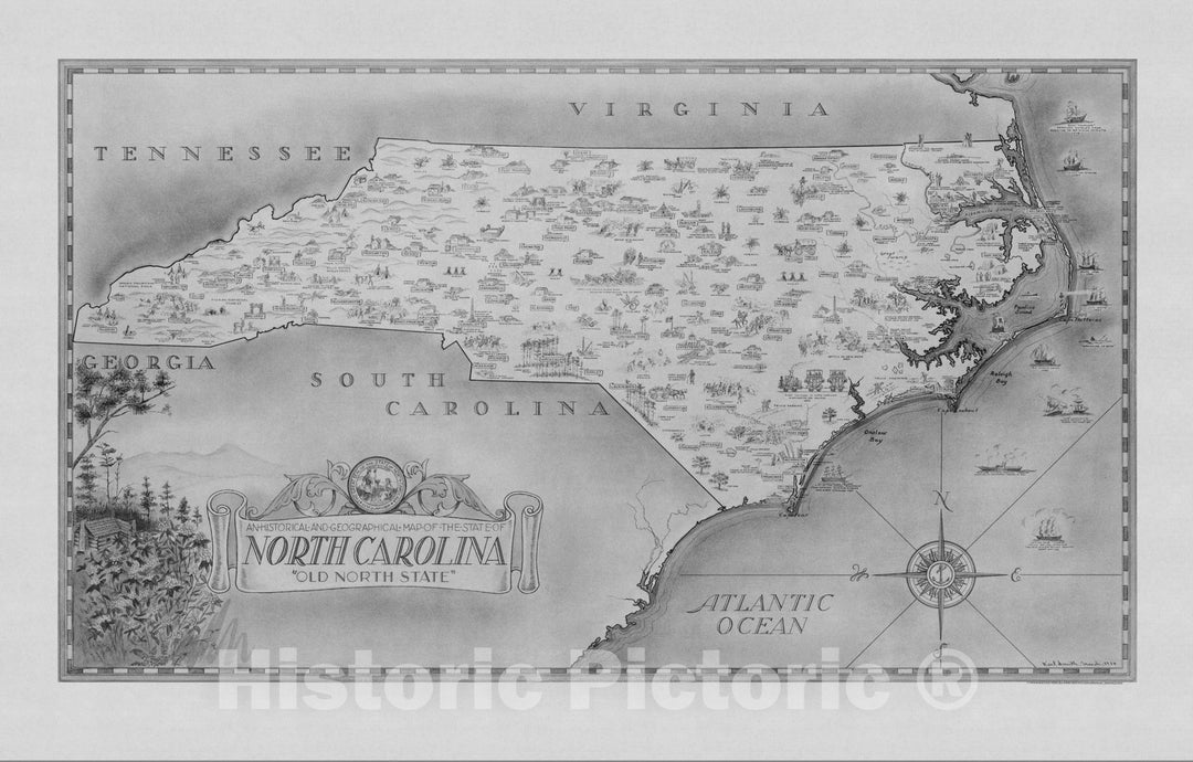 Historic Map : An historical and geographical map of the State of North Carolina, 1934 v1