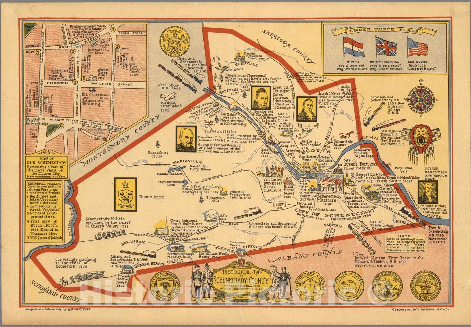 Historic Map : Historical map of Schenectady County in the State of New York, 1931 - Vintage Wall Art