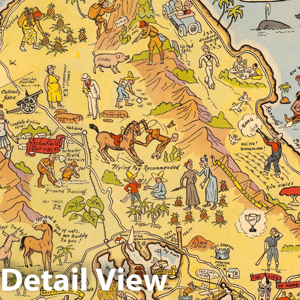 Historic Map : A cartograph of the Island of Oahu. Drawn & colored by F. Gordon Chadwick 1933 - Vintage Wall Art