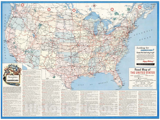 Historic Map - Road map of the United States. Except Alaska and Hawaii. MCMLXII (1962), 1960 - Vintage Wall Art