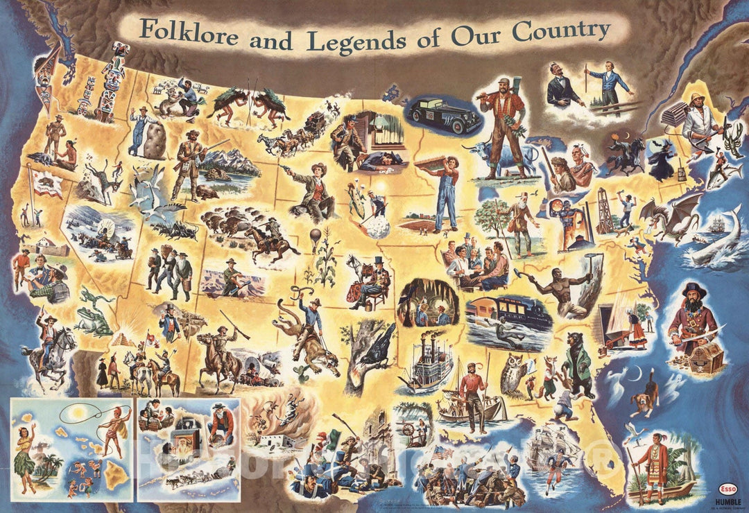 Historic Map : Folklore and legends of our country. 1960 - Vintage Wall Art