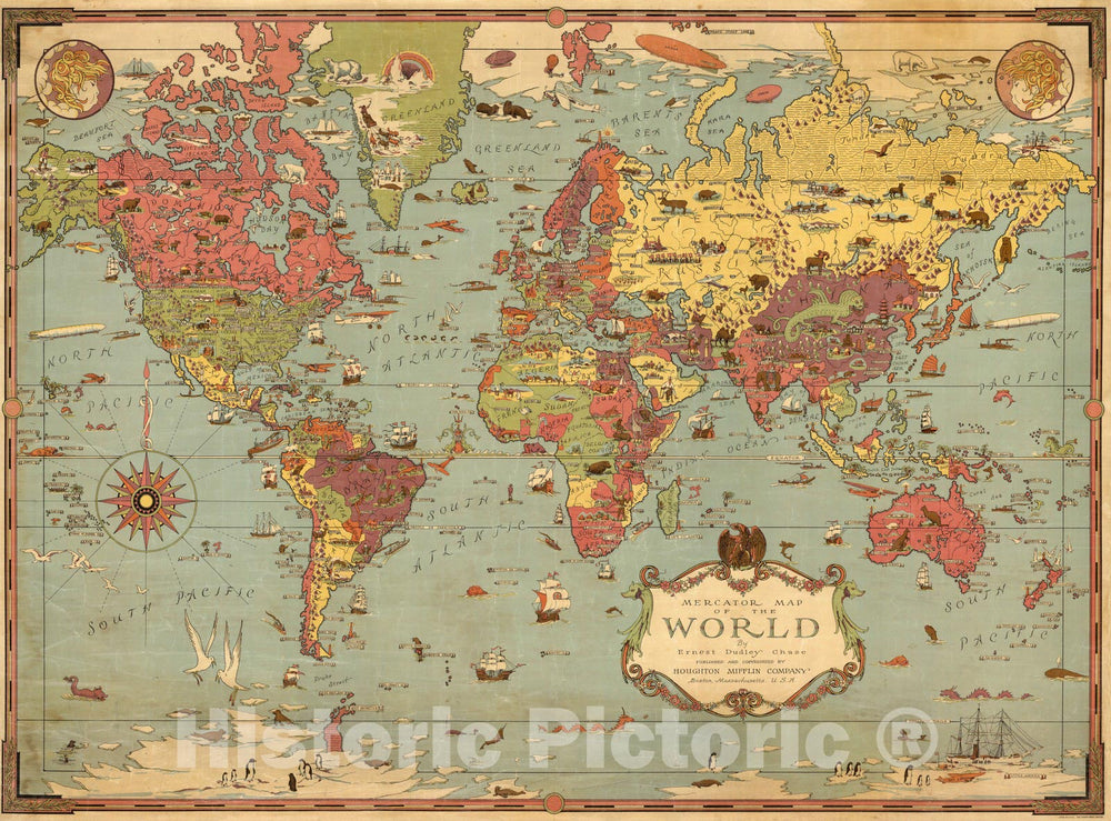 Historic Map - Mercator map of the world. By Ernest Dudley Chase, 1931 - Vintage Wall Art