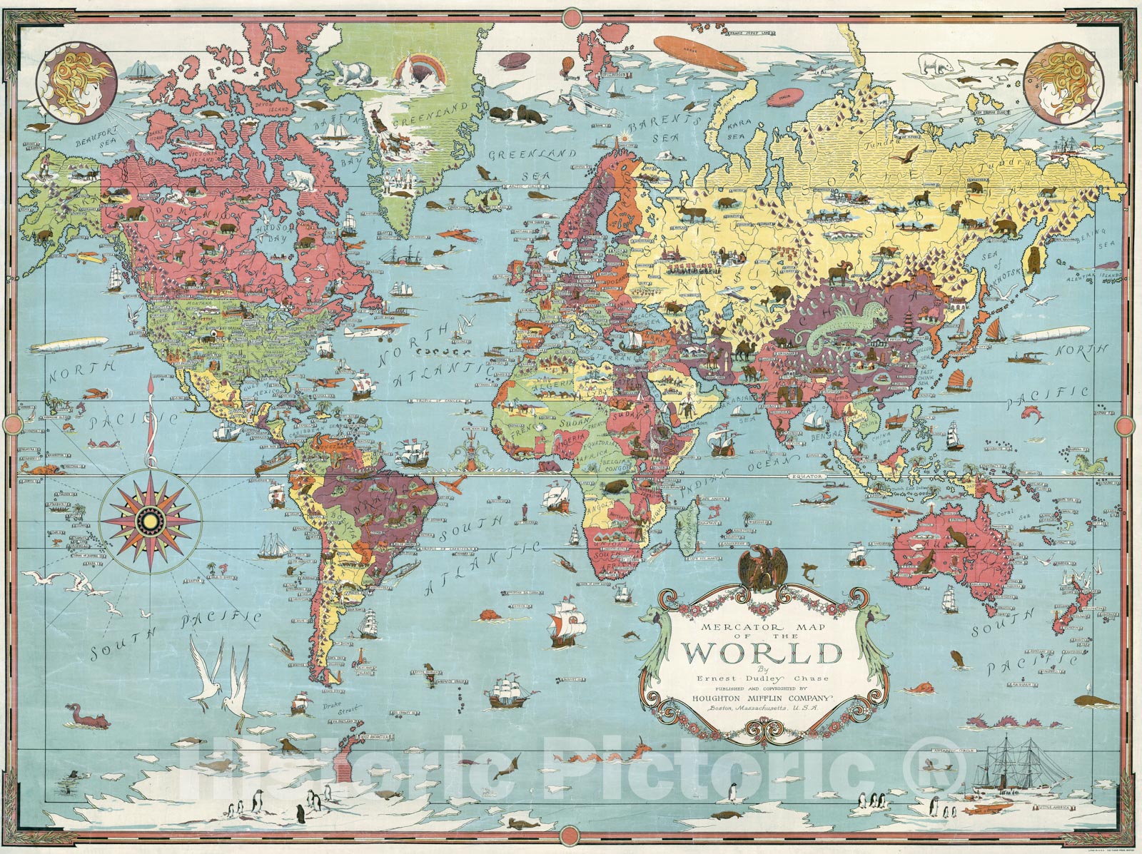 Historic Map - Mercator map of the world. By Ernest Dudley Chase, 1931 - Vintage Wall Art