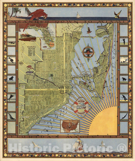 Historic Map - Meander down to Miami Florida's magic city 1935 - Vintage Wall Art