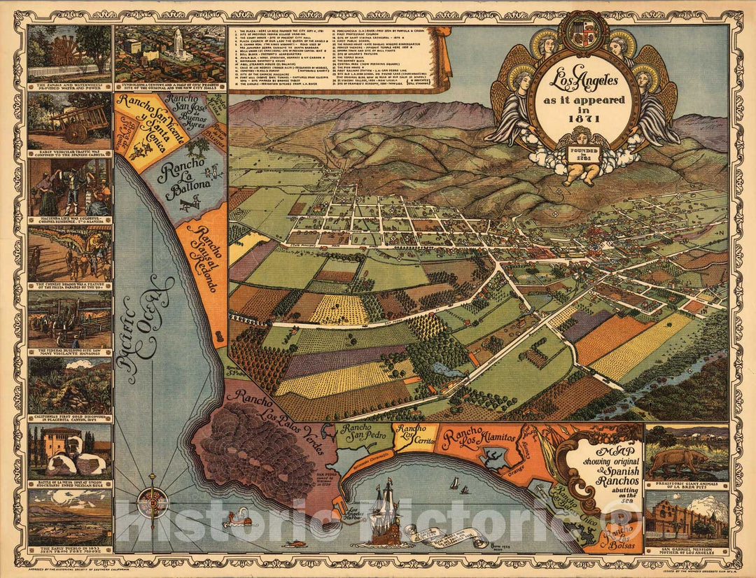 Historic Map : Los Angeles as it appeared in 1871 1929 - Vintage Wall Art