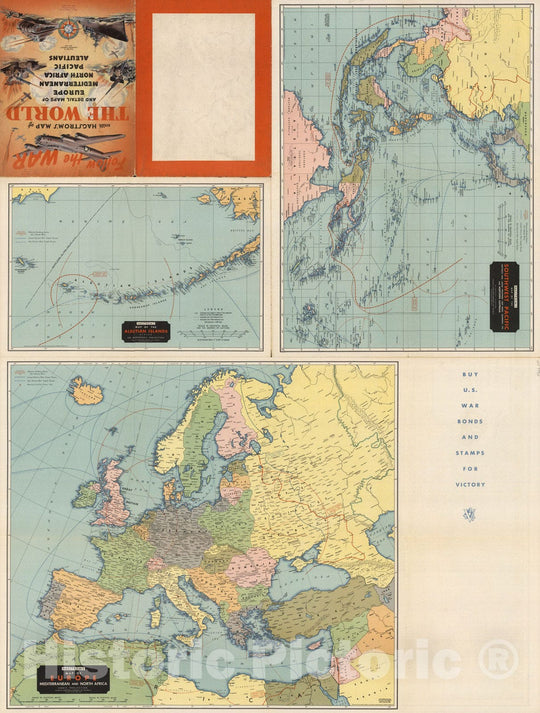 Historic Map : Aleutian Islands, Alaska. Europe, Mediterranean and North Africa. Southwest Pacific. 1942 v1 - Vintage Wall Art