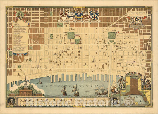 A Map of Old Philadelphia, 1934 - Vintage Wall Art