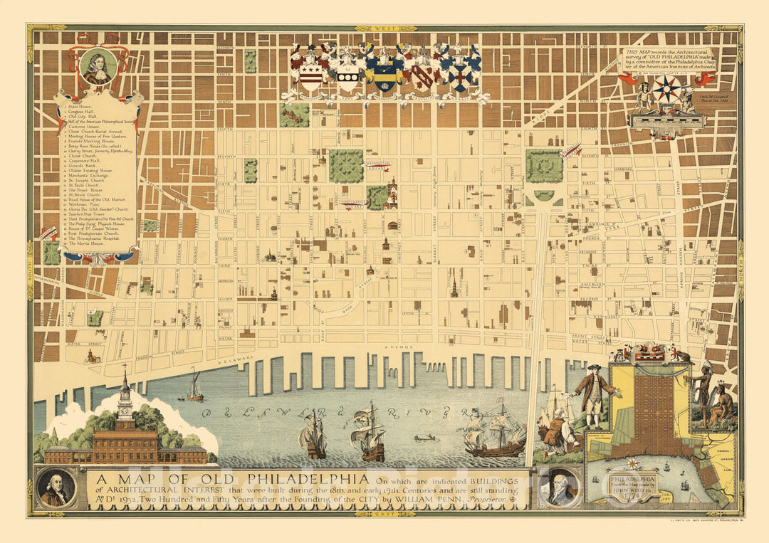 A Map of Old Philadelphia, 1934 - Vintage Wall Art