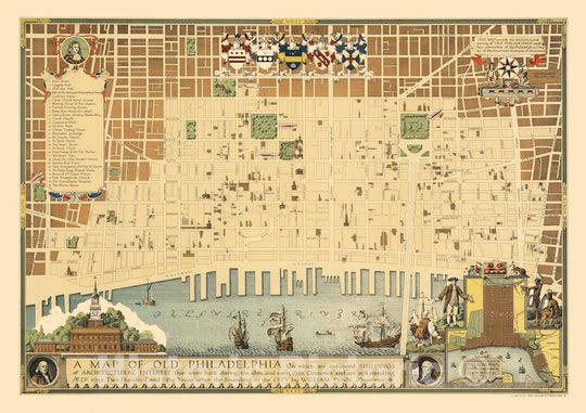 A Map of Old Philadelphia, 1934 - Vintage Wall Art