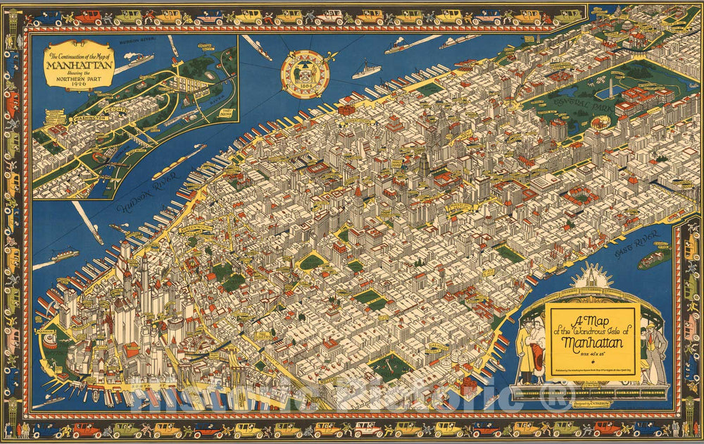 Historic Map - A map of the wondrous isle of Manhattan, 1926 - Vintage Wall Art