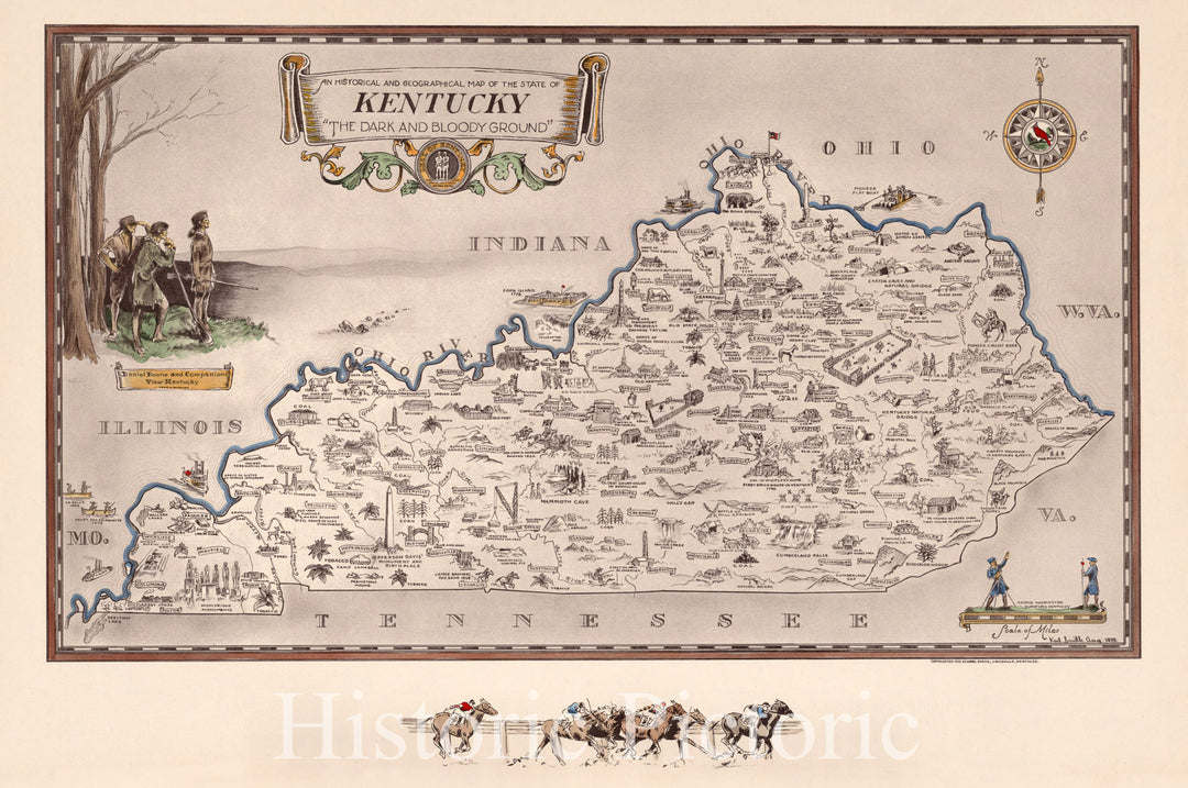 Historic Map : An historical and geographical map of the state of Kentucky, 1933 - Vintage Wall Art