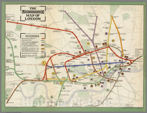 Historic Map : Underground Map of London, 1911 - Vintage Wall Art