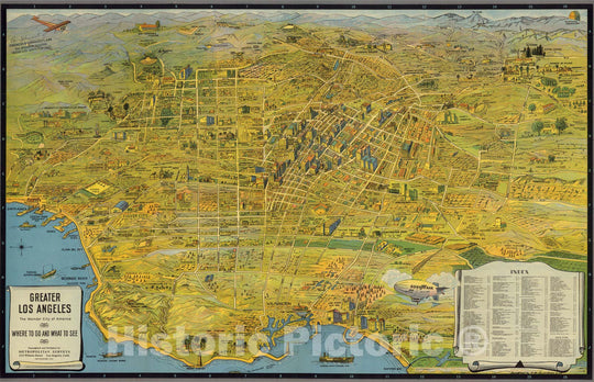 Historic Map : Greater Los Angeles, The Wonder City of America. Where to Go and What to See. 1932 v2 - Vintage Wall Art