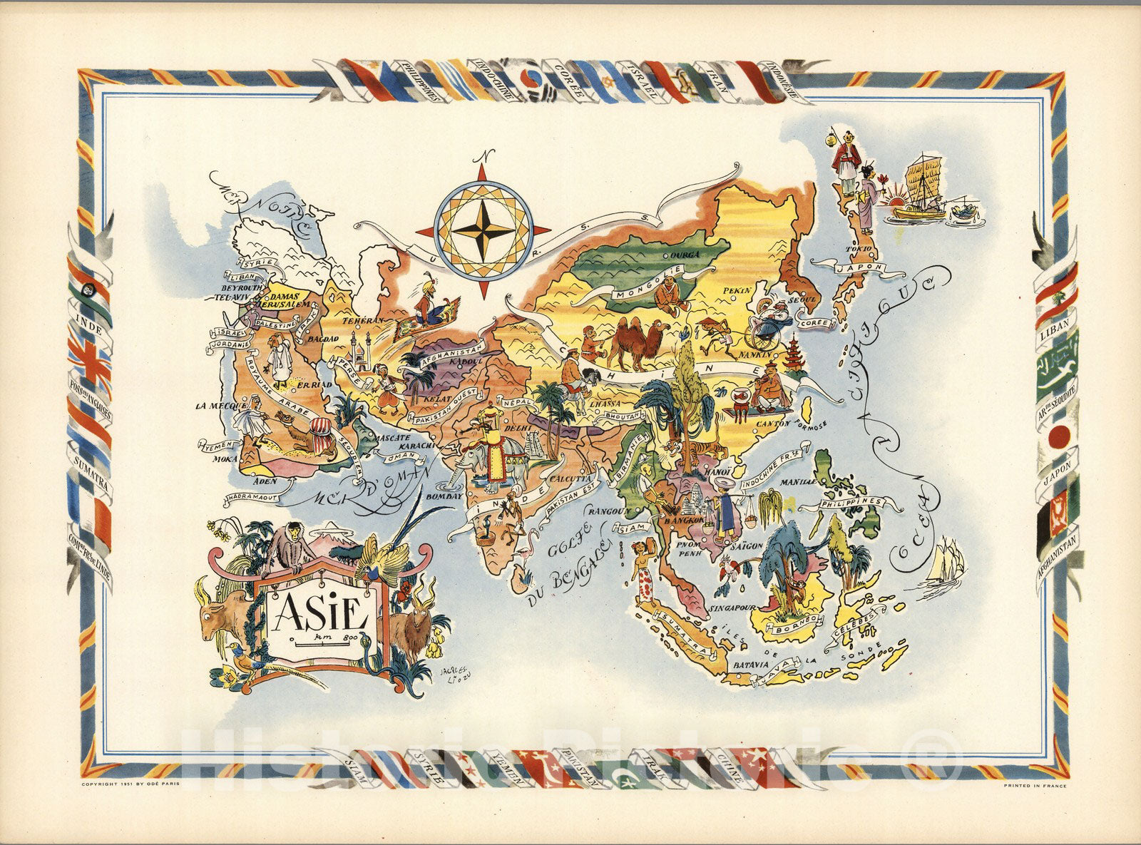 Historic Map : Asie. (Asia). 1951 - Vintage Wall Art