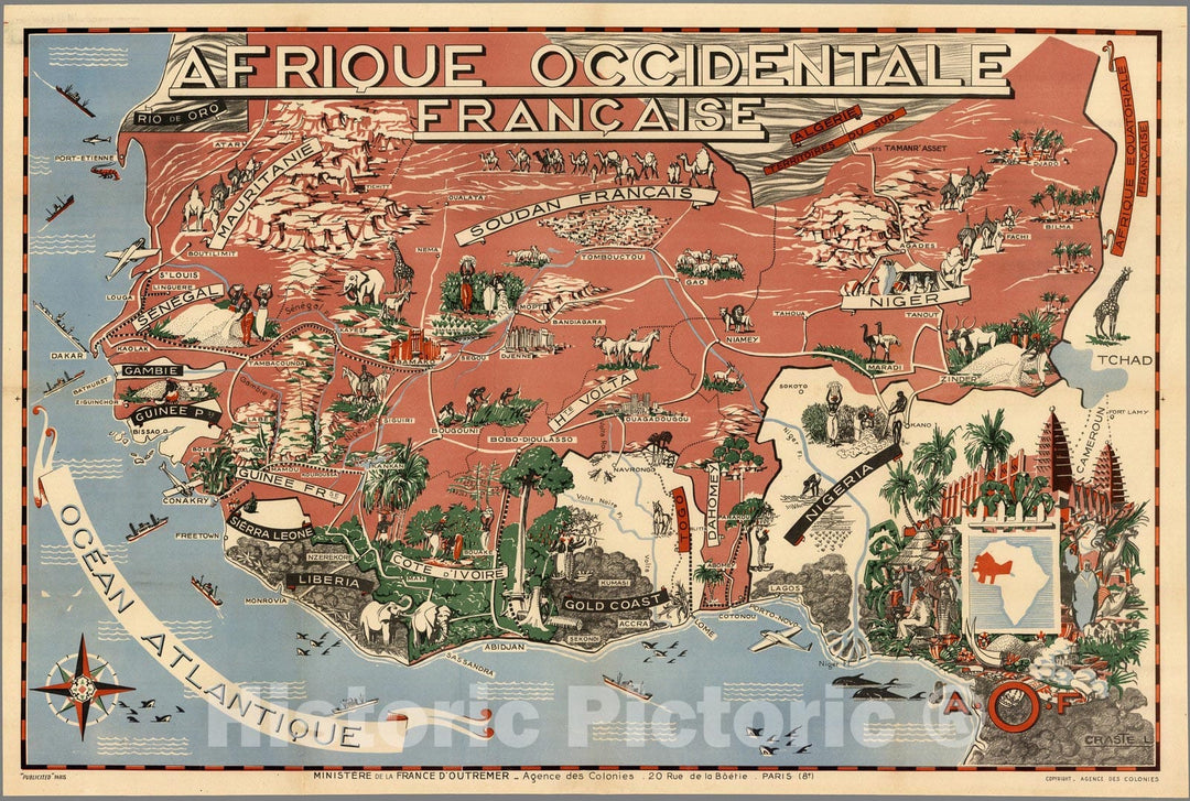 Historic Map : Niger, , Africa Afrique Occidentale Francaise. (French West Africa.) , Vintage Wall Art