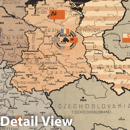 Historic Map : Germany, Germany: Map of The Occupation Areas. Carte der Besatzungs - Zonen, 1945 , Vintage Wall Art