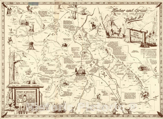 Historic Map : Howdy & Welcome to Helena In the Heart of the Gold Country. 1957 - Vintage Wall Art