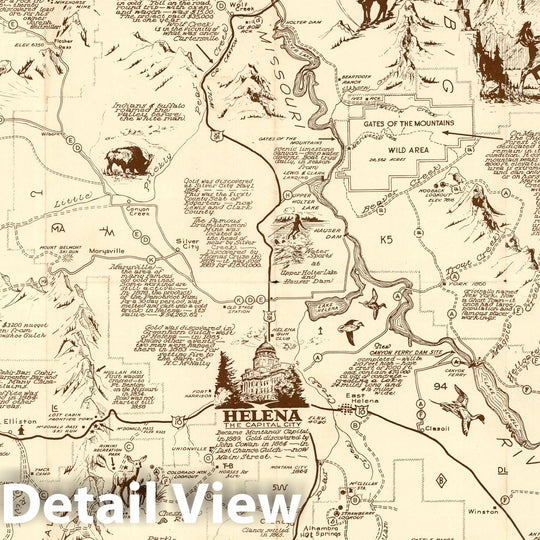 Historic Map : Howdy & Welcome to Helena In the Heart of the Gold Country. 1957 - Vintage Wall Art