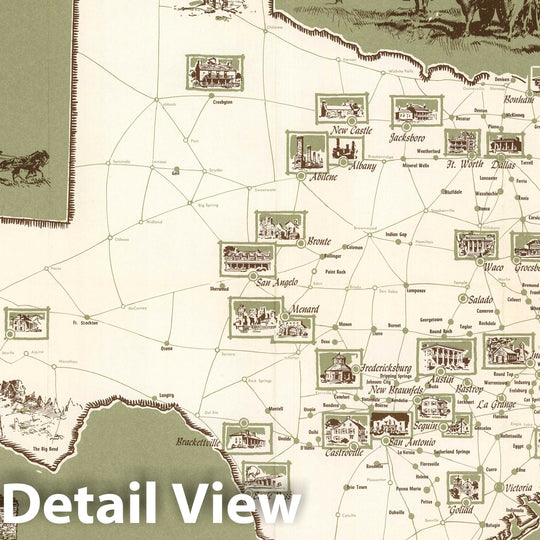 Historic Map - A Map of Historical Homes and Buildings Throughout Texas, 1957, Edward Muegge Schiwetz - Vintage Wall Art