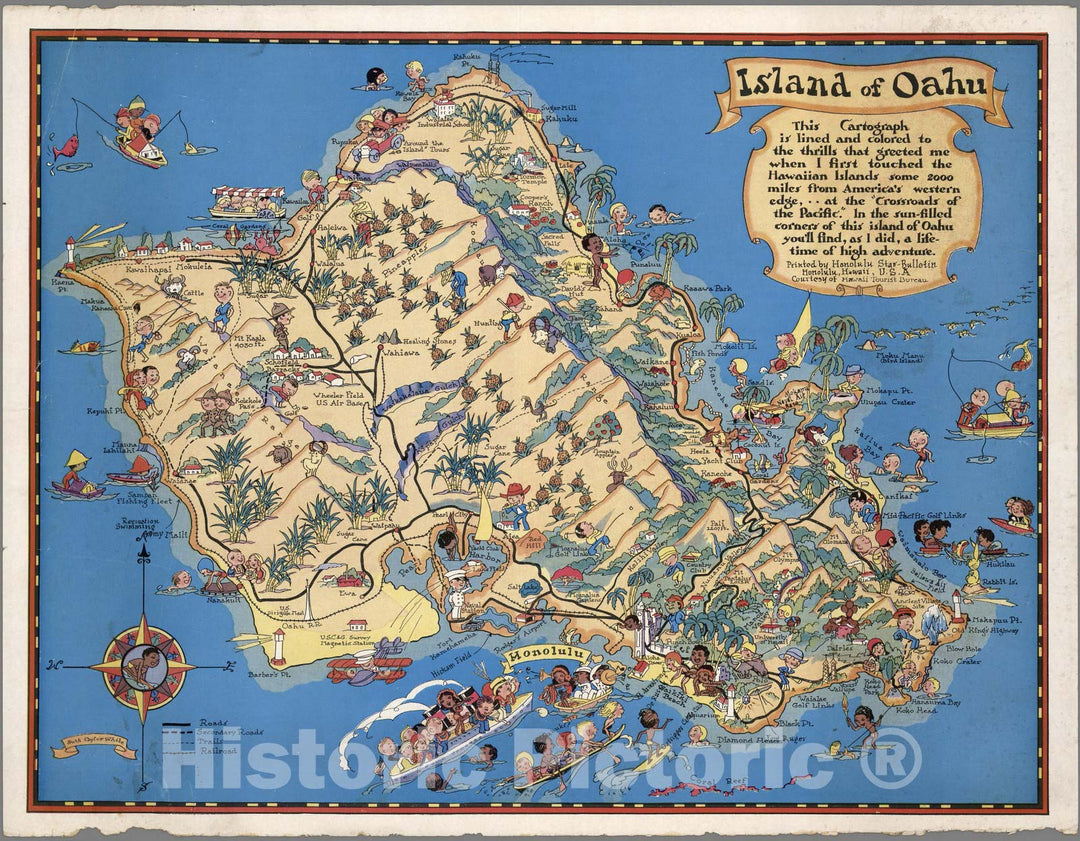 Historic Map : Hawaiian Islands, Island of Oahu. 1931 - Vintage Wall Art