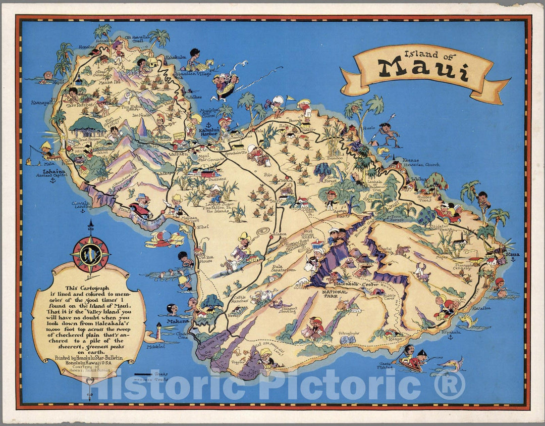 Historic Map : Hawaiian Islands, Island of Maui. 1931 - Vintage Wall Art