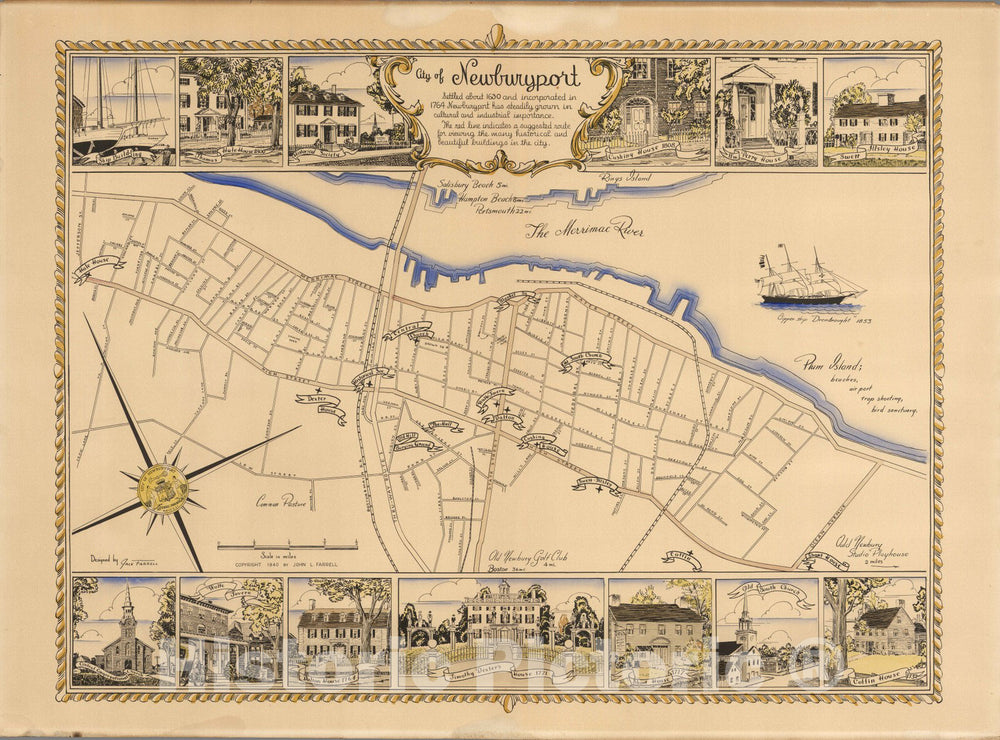 Historic Map - City of Newburyport. 1940 - Vintage Wall Art