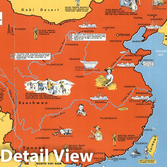 Wall Map, Communist China. 1966 - Vintage Wall Art