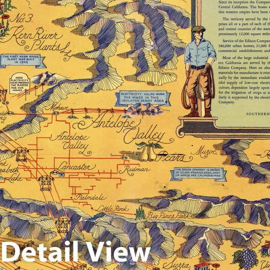 Historic Map - A Pictorial Map of the Edison Electrical Service System in Central and Southern California, 1935 - Vintage Wall Art