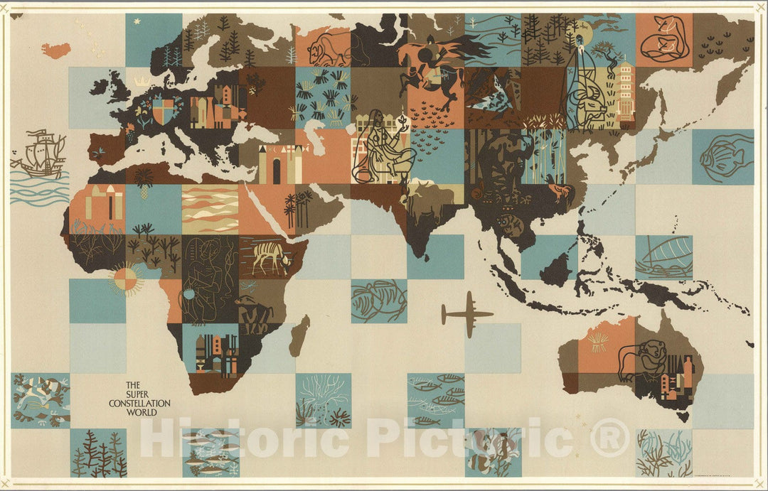 Historic Map : The Super Constellation World. (Eastern Hemisphere). 1955 - Vintage Wall Art