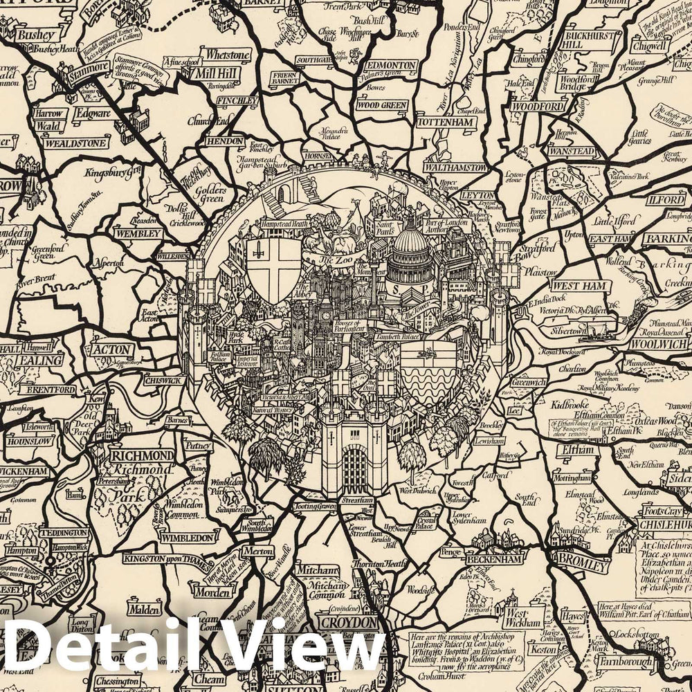 Historic Map : The Country Bus-Services Map, London and Vicinity, 1928 - Vintage Wall Art