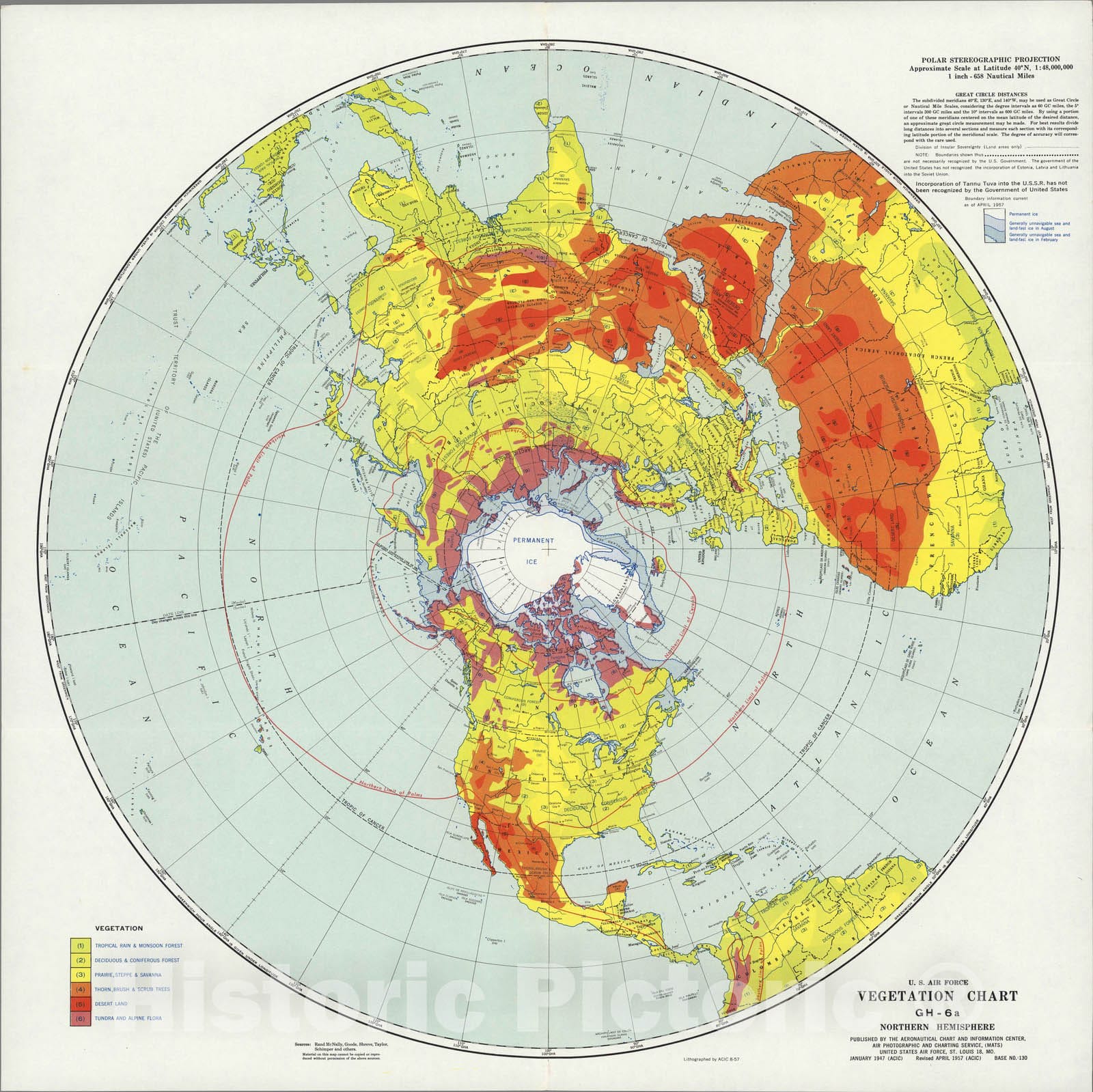 Historic Map : U.S. Air Force. Vegetation Chart GH-6a, Northern Hemisphere. 1957 - Vintage Wall Art