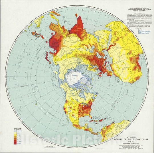 Historic Map : U.S. Air Force. Density of Population Chart GH-7a, Northern Hemisphere. 1957 - Vintage Wall Art