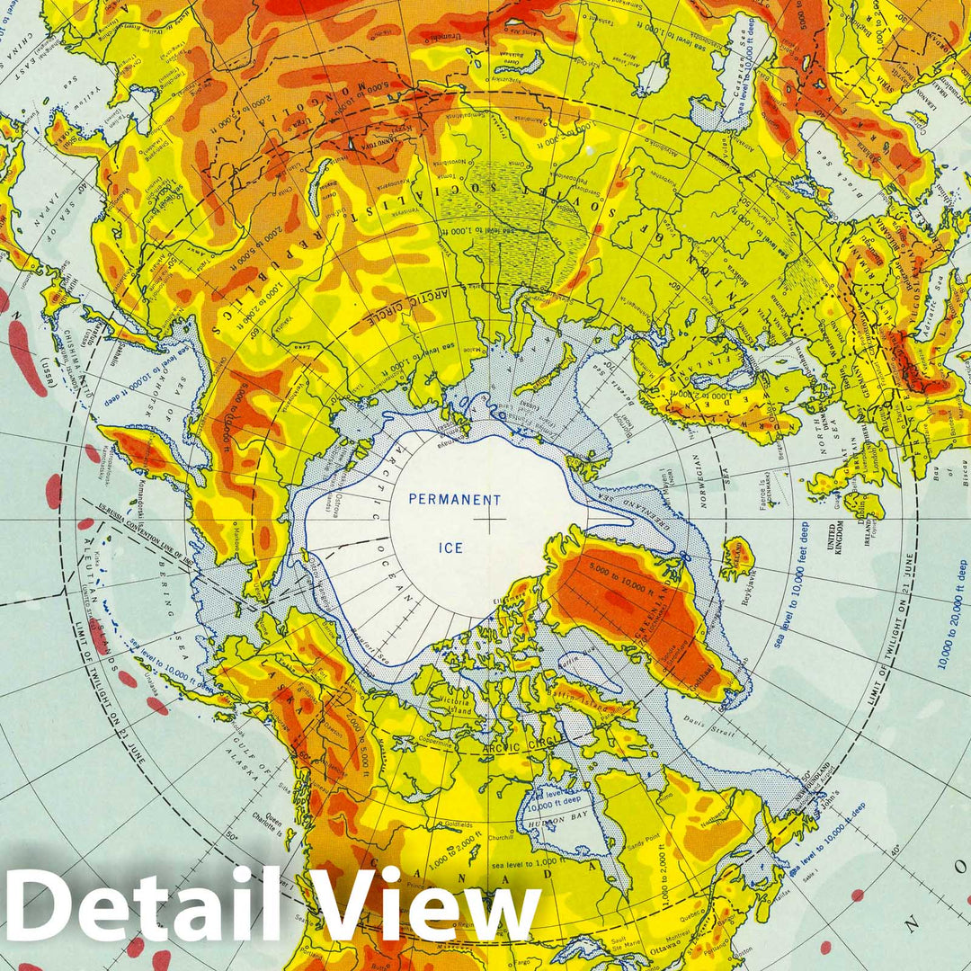 Historic Map : U.S. Air Force. Physical Relief Chart GH-2a, Northern Hemisphere. 1957 - Vintage Wall Art